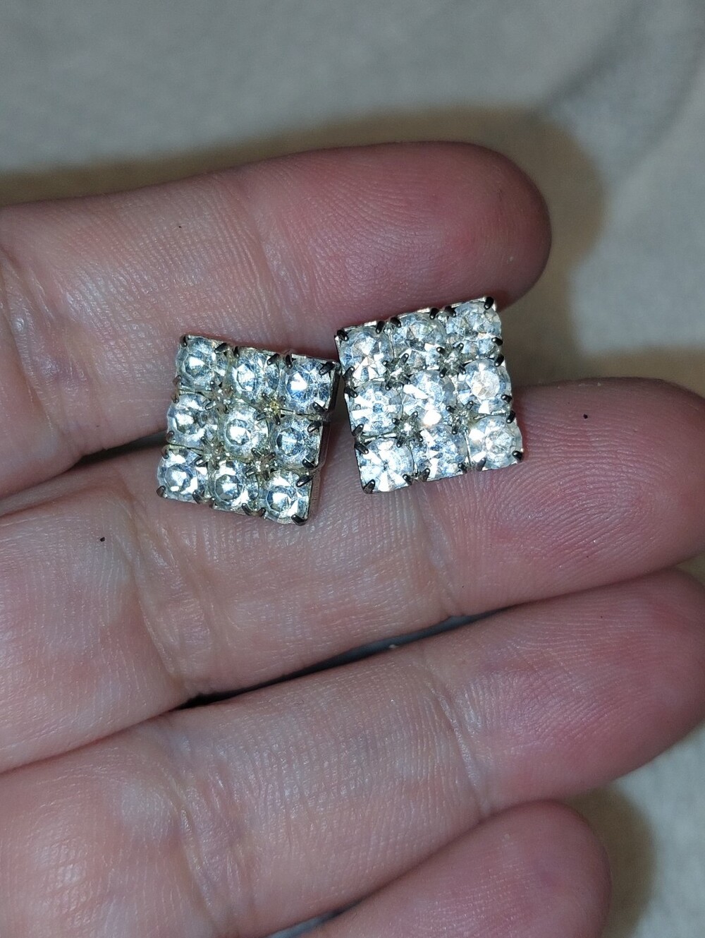Classic Square Crystal Stud Earrings - Silver Tone
